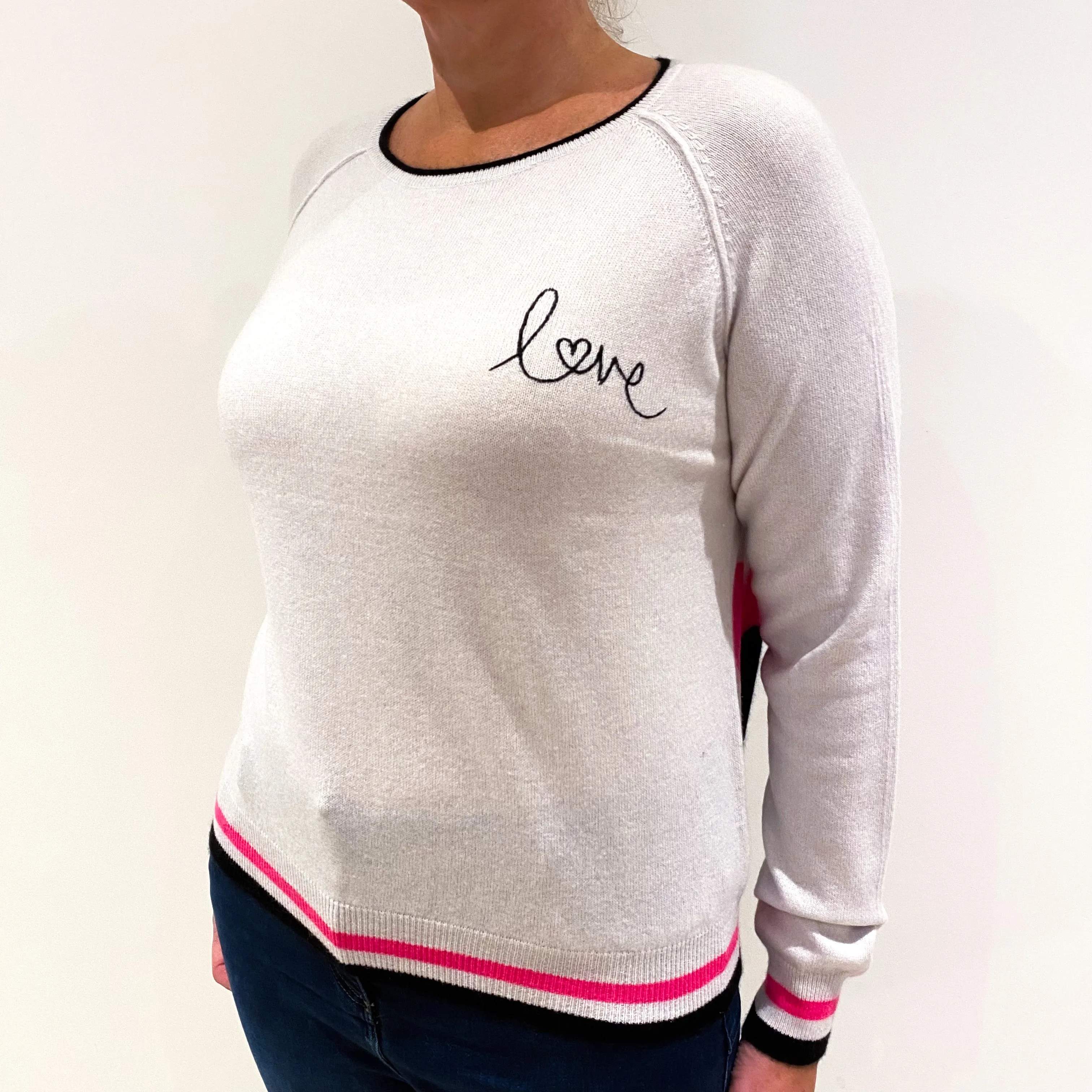 Oatmeal ‘Love’ Chest Slogan Cashmere Crew Neck Large