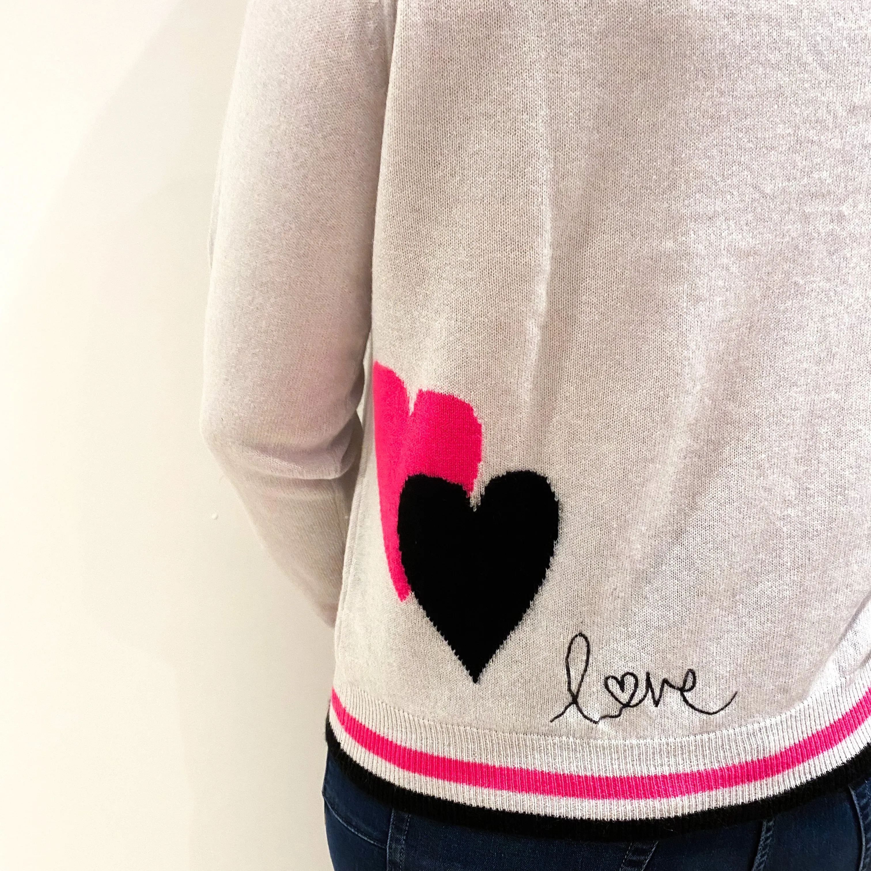 Oatmeal ‘Love’ Chest Slogan Cashmere Crew Neck Large