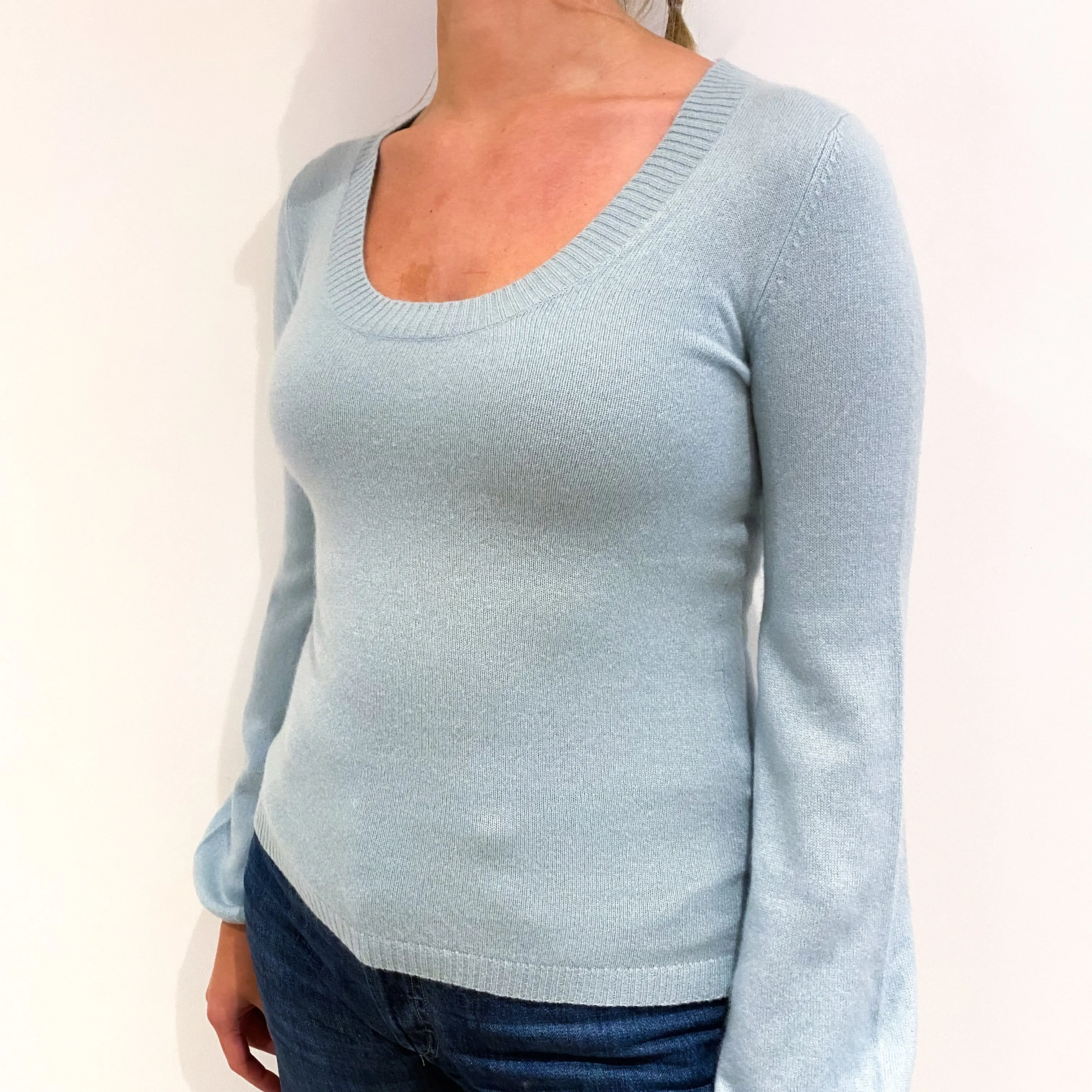 Opal Blue Balloon Sleeve Cashmere Scoop Neck Jumper Small