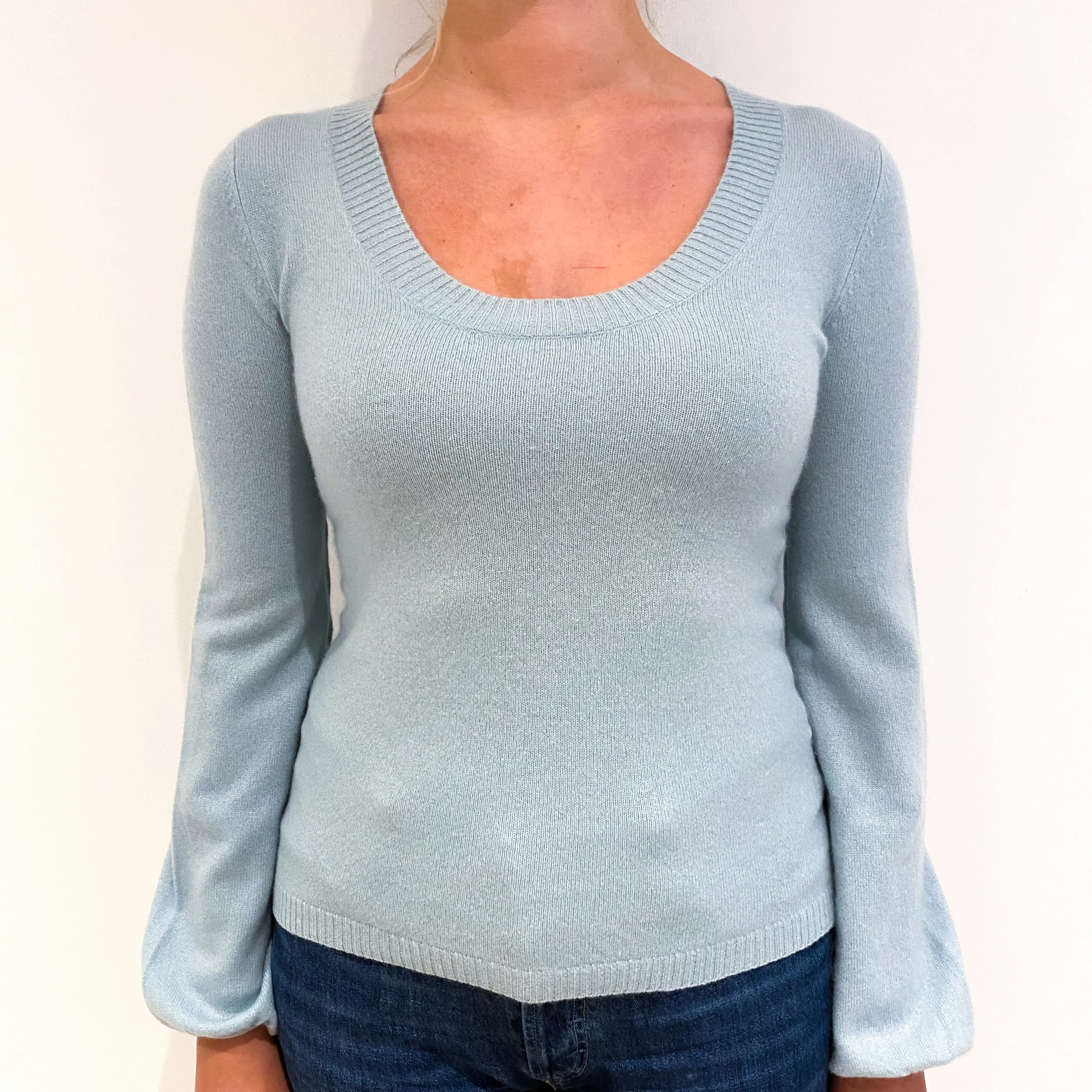 Opal Blue Balloon Sleeve Cashmere Scoop Neck Jumper Small