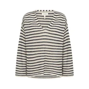 Part Two - NahniPW Long Sleeve V Neck Linen Stripe Jumper