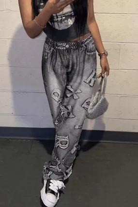 PC791 Loose Fit Denim Print  Pants
