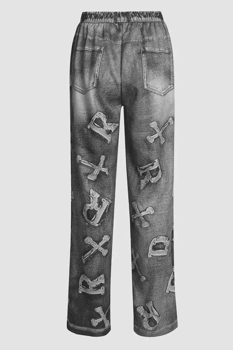 PC791 Loose Fit Denim Print  Pants