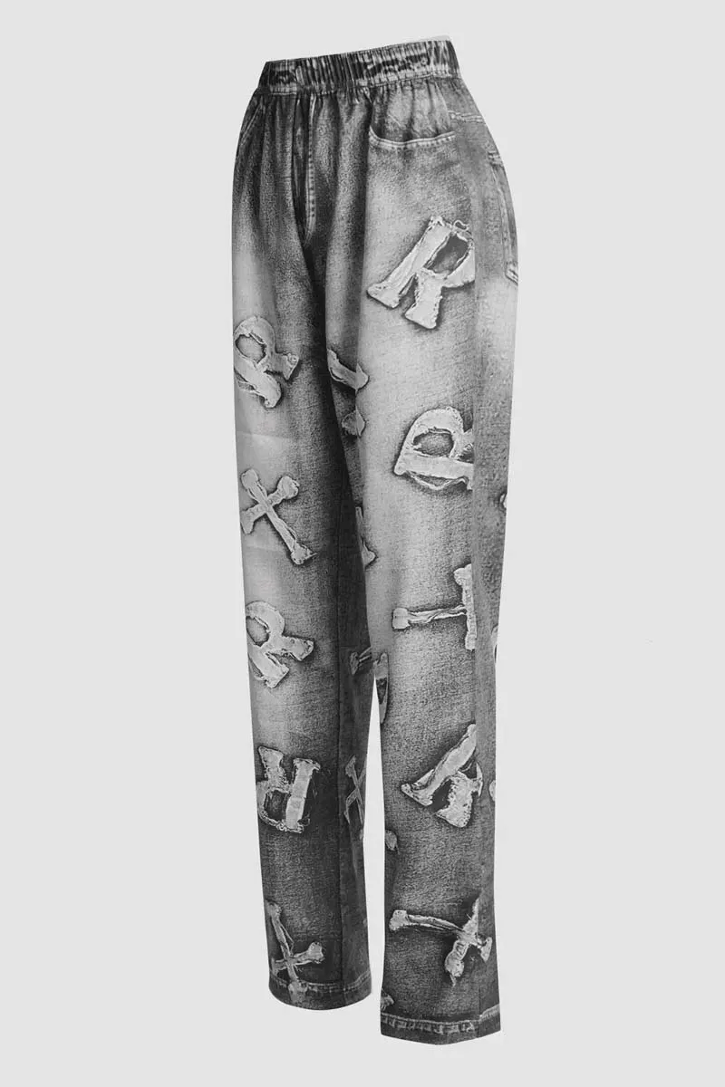 PC791 Loose Fit Denim Print  Pants