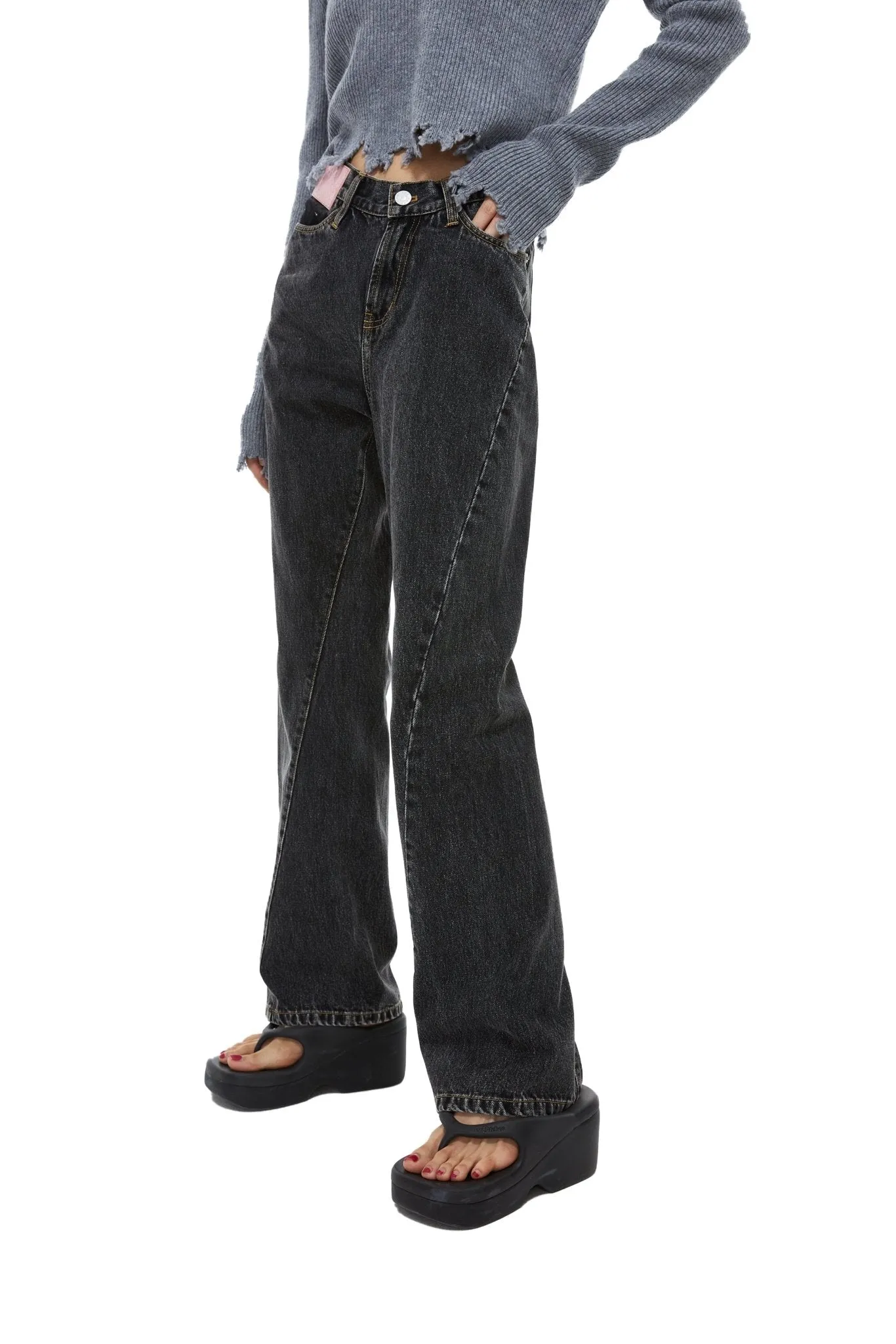 Pink Leather Distressed Jeans