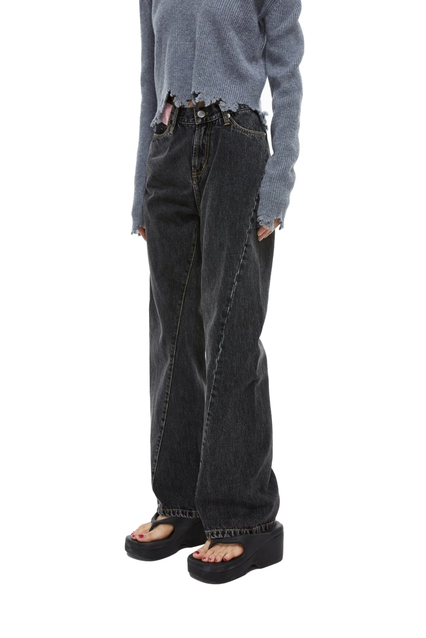 Pink Leather Distressed Jeans