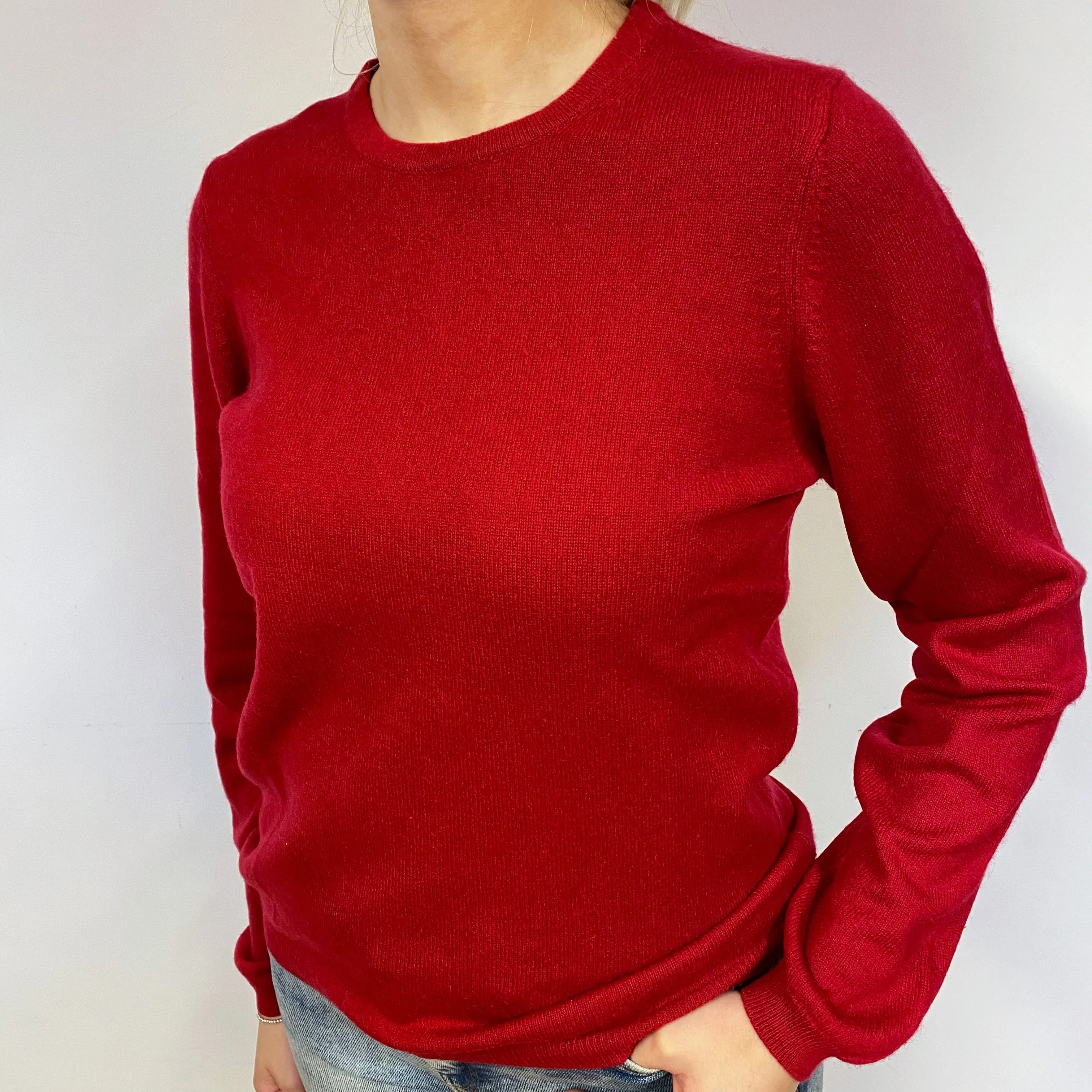 Post Box Red Cashmere Crew Neck Jumper Small