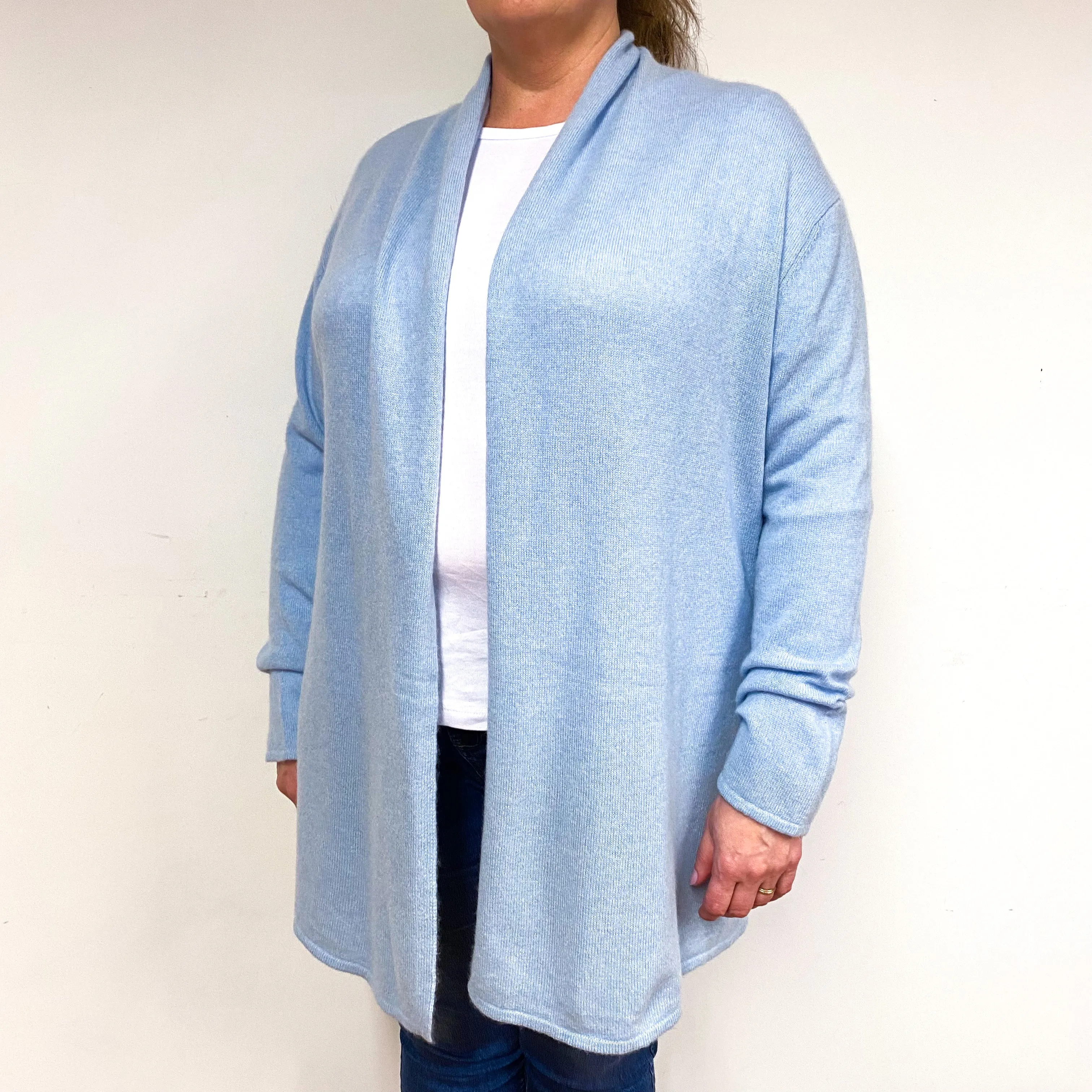 Powder Blue Cashmere Edge-Edge Cardigan Extra Large