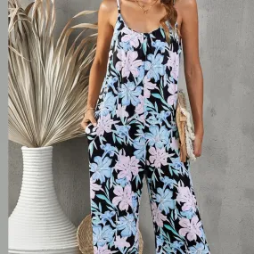 Printed Spaghetti Strap Jumpsuit with Pockets