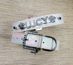 Quilted Iridescent white collar