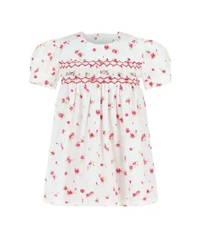 Rosabel Rose Print Babydoll Smocked Dress