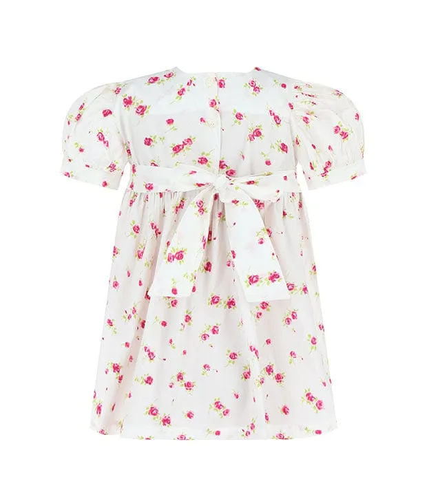 Rosabel Rose Print Babydoll Smocked Dress