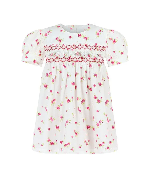 Rosabel Rose Print Babydoll Smocked Dress