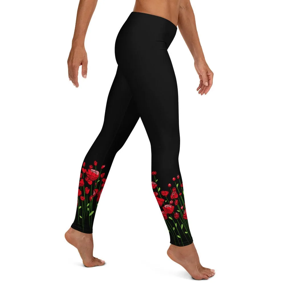 Running through Flowers Black Leggings