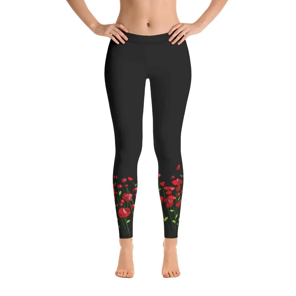 Running through Flowers Black Leggings