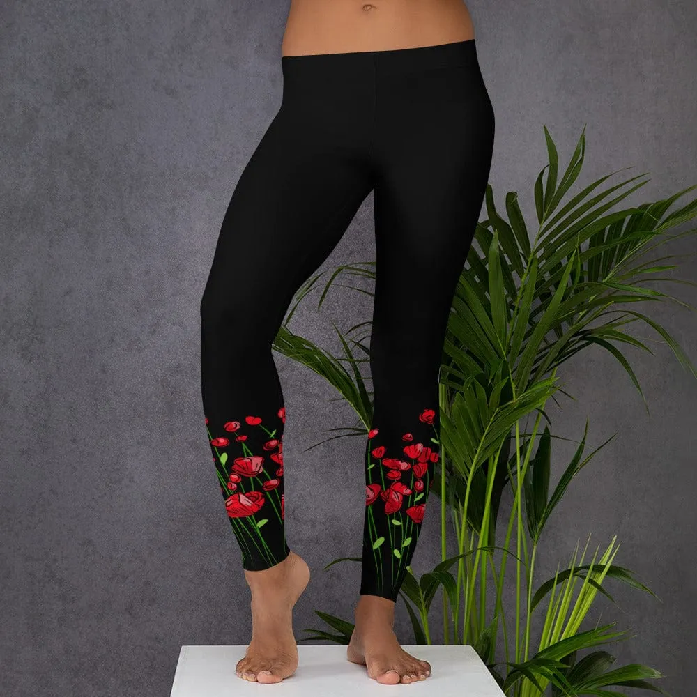 Running through Flowers Black Leggings