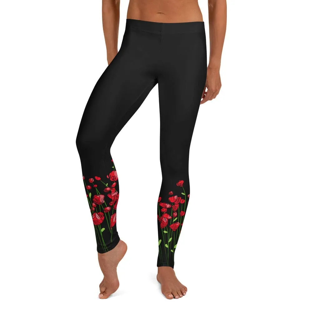 Running through Flowers Black Leggings