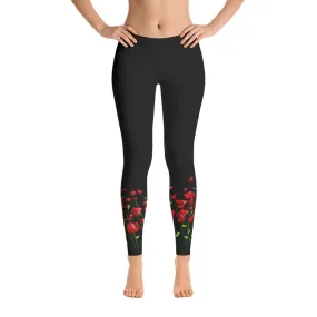 Running through Flowers Black Leggings