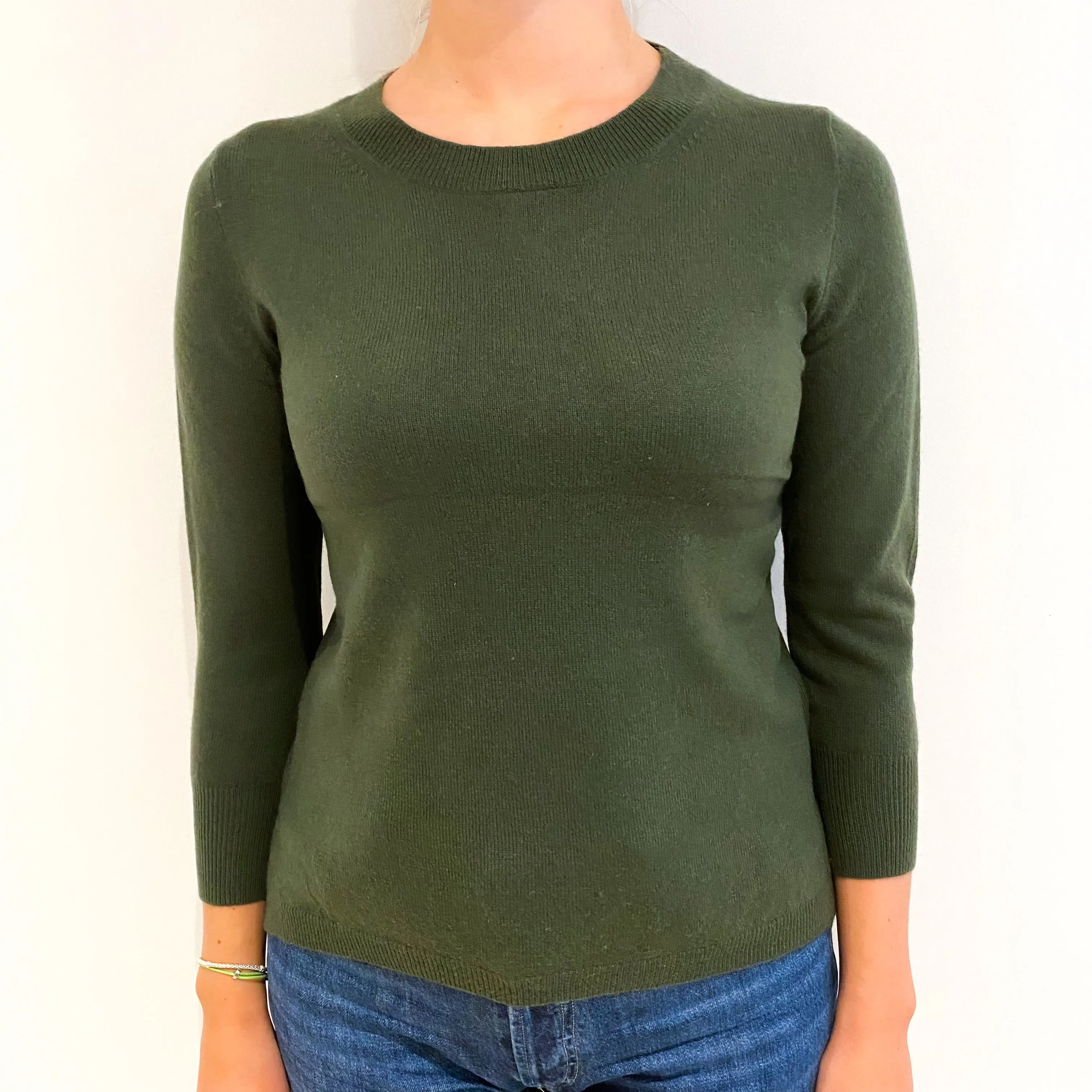 Seaweed Green Cashmere Crew Neck Jumper Small