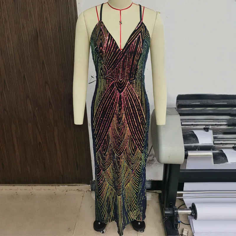 Sexy Backless Vintage Sparkly Slip Dress