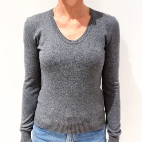 Slate Grey Cashmere Deep Scoop Neck Jumper Small