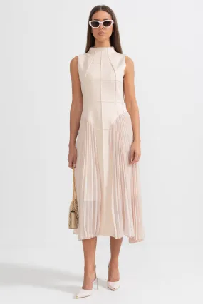 Sleeveless Knit Midi Dress with Plies - Nude