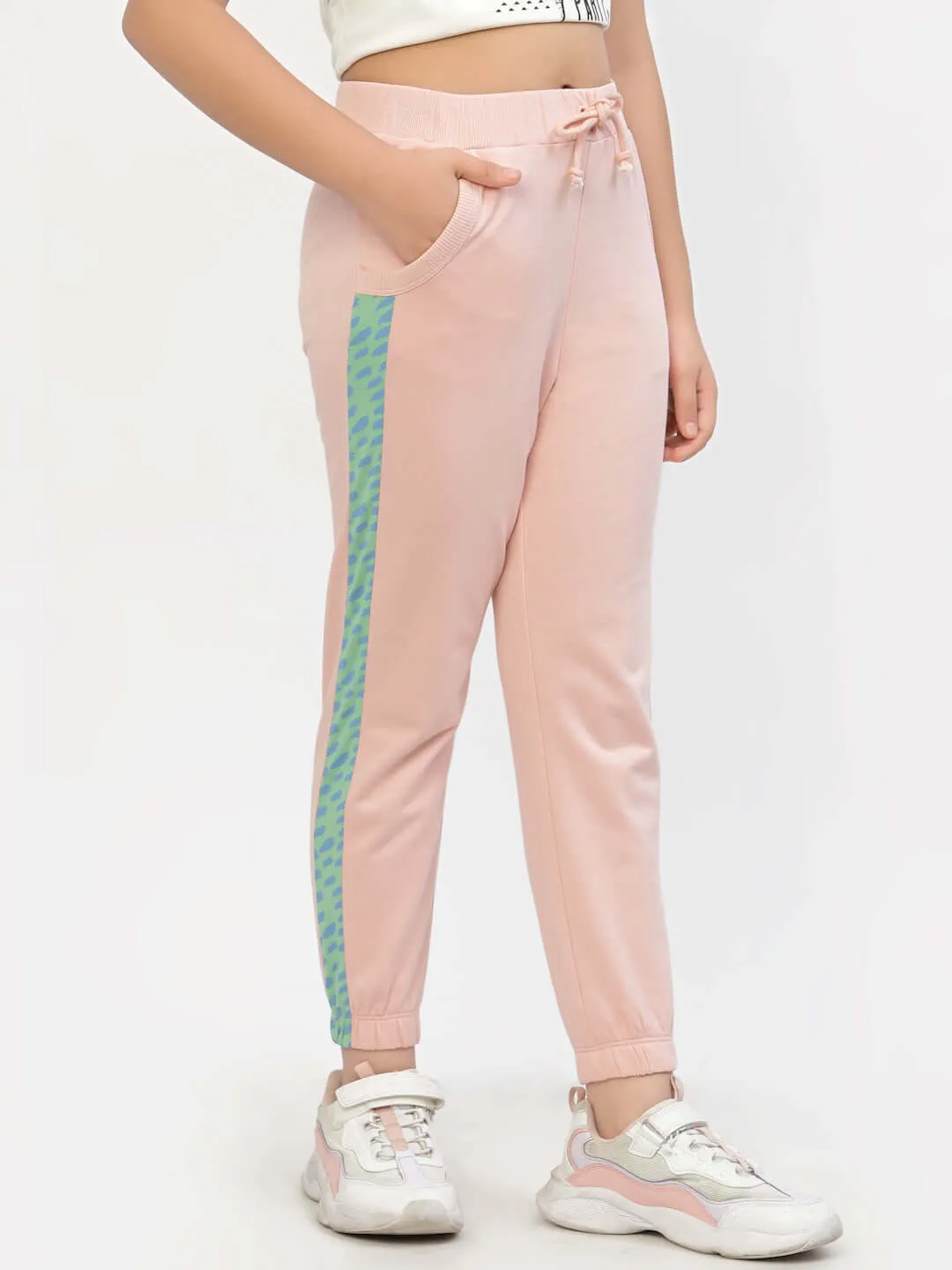 Spunkies Organic Cotton Side Stripe Girls Joggers Pink