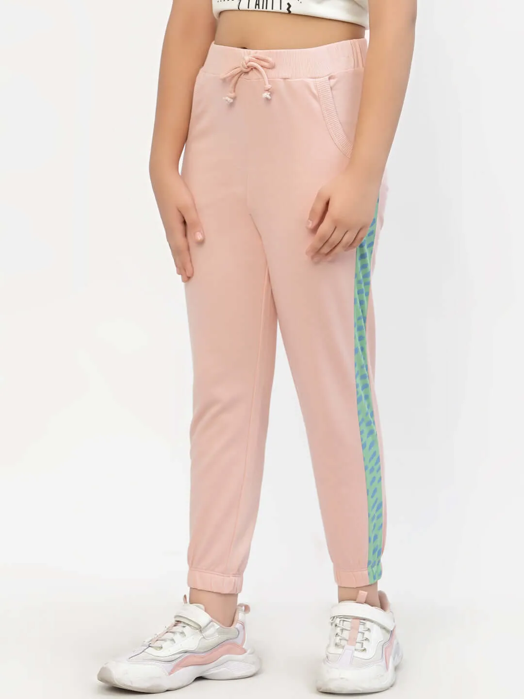 Spunkies Organic Cotton Side Stripe Girls Joggers Pink