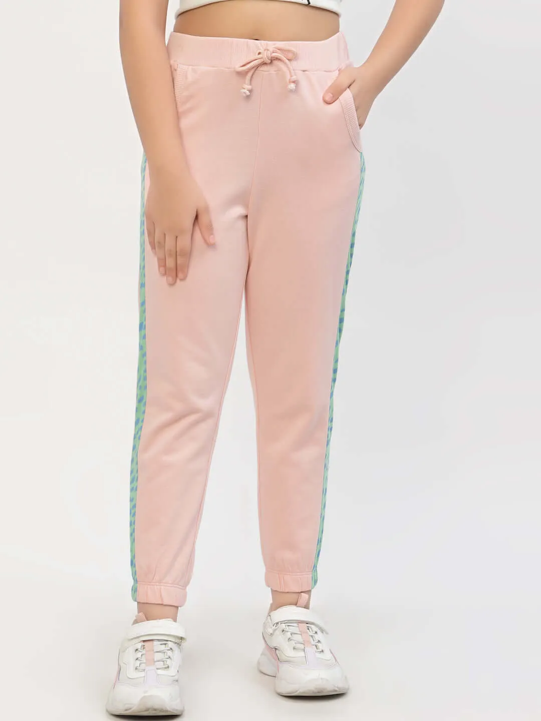 Spunkies Organic Cotton Side Stripe Girls Joggers Pink