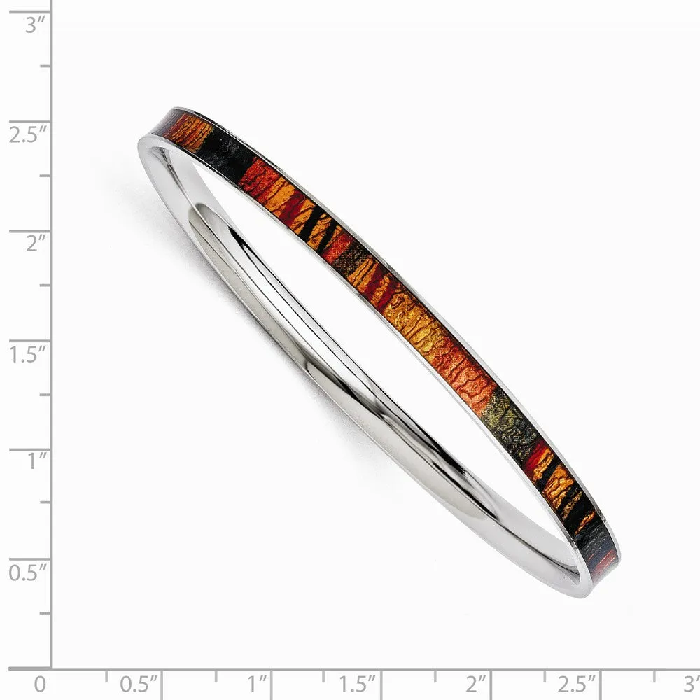 Stainless Steel Dark Green/Red/Orange Enameled Bangle