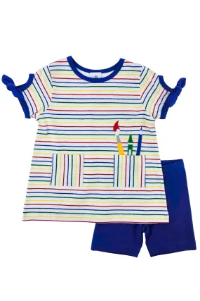 Stripe Knit Short Set With Art Tools