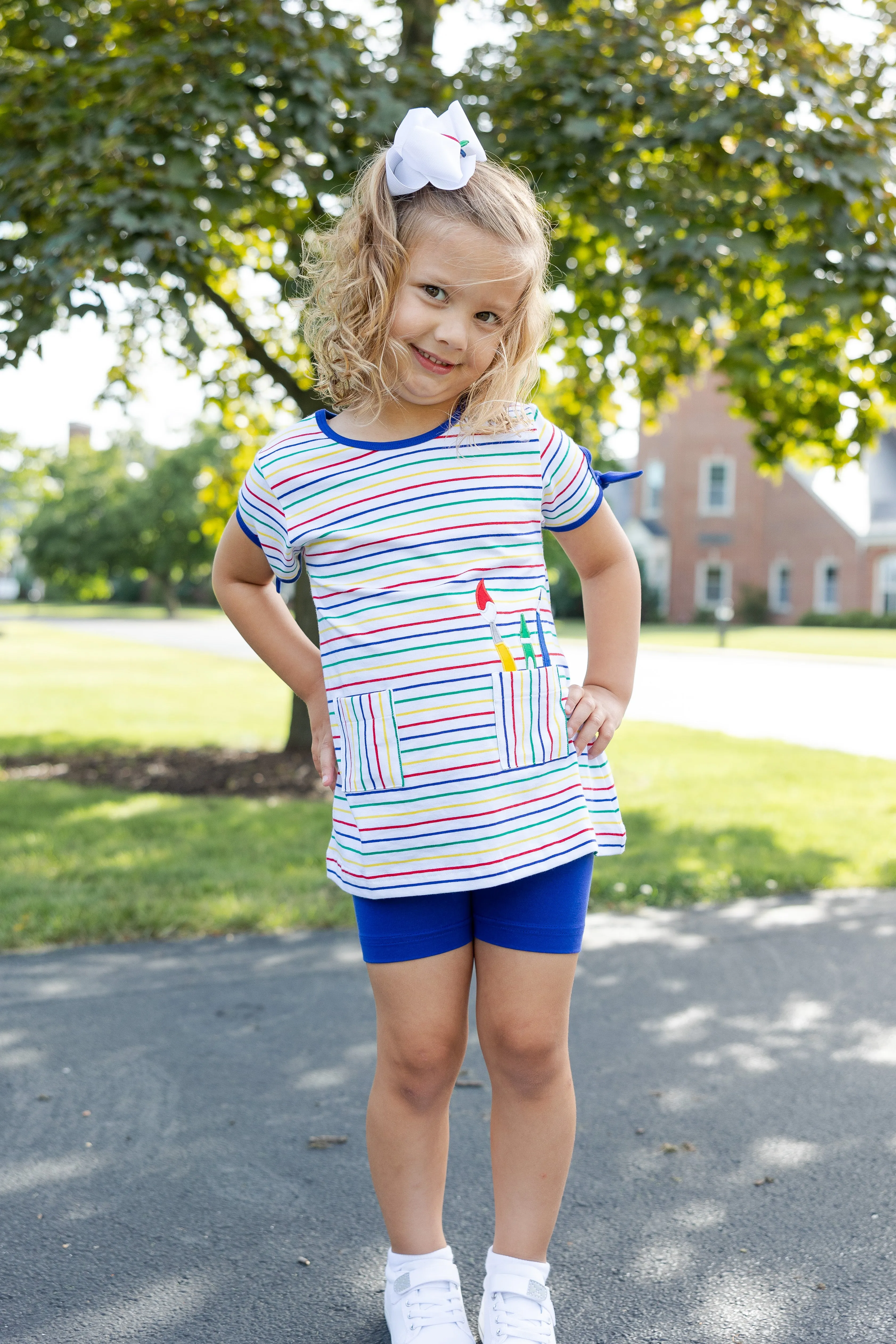 Stripe Knit Short Set With Art Tools