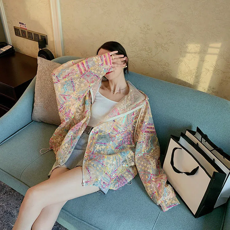 Summer New Hooded Heavy Embroidery Sequins Coat For Women