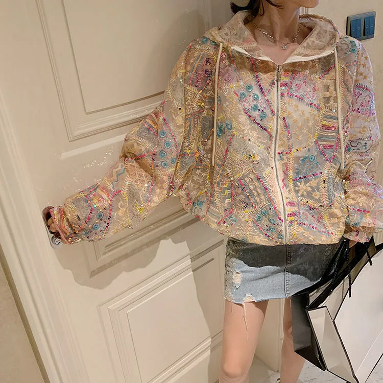 Summer New Hooded Heavy Embroidery Sequins Coat For Women