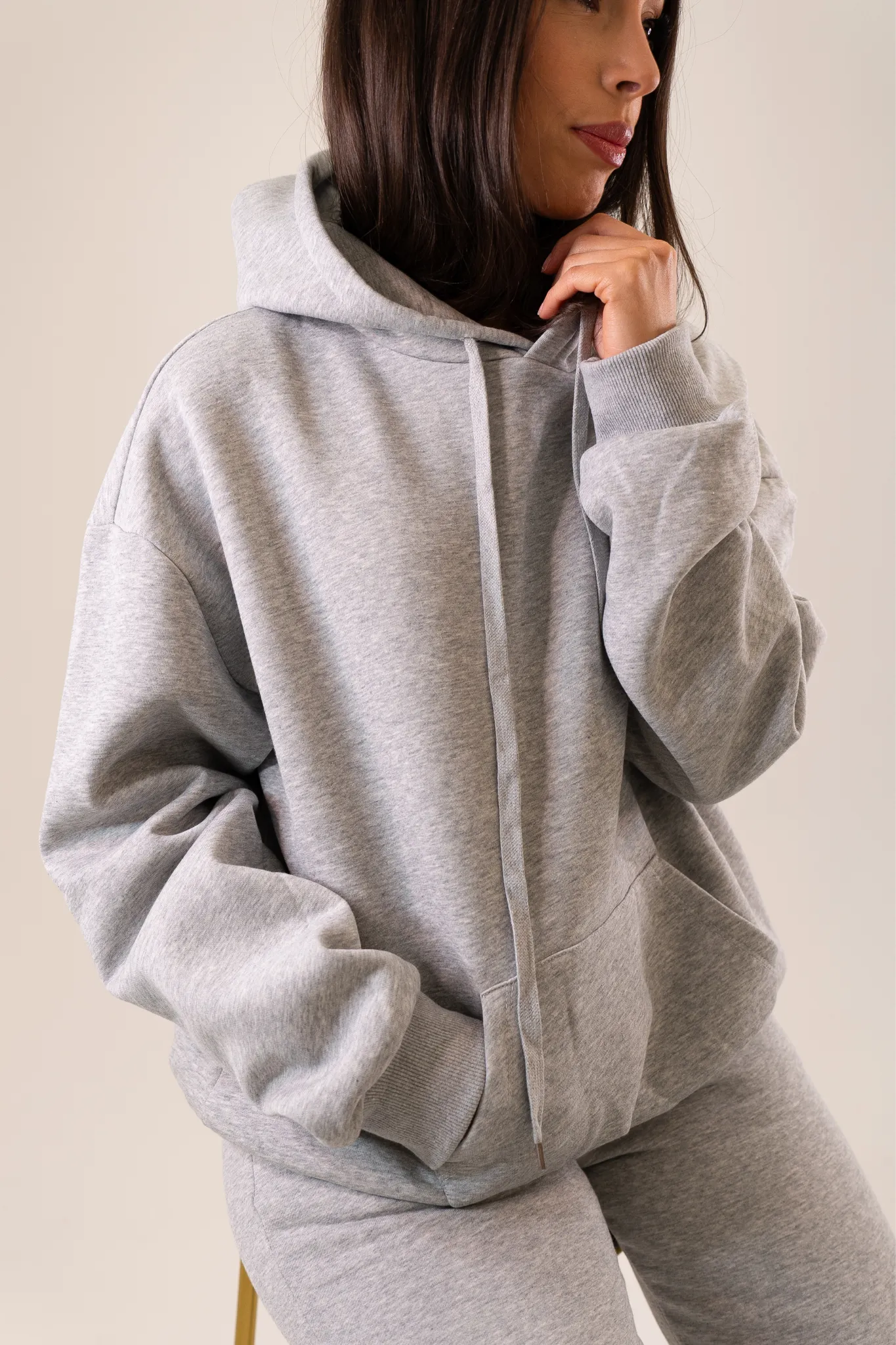 Taylor Drawstring Hoodie In Light Grey