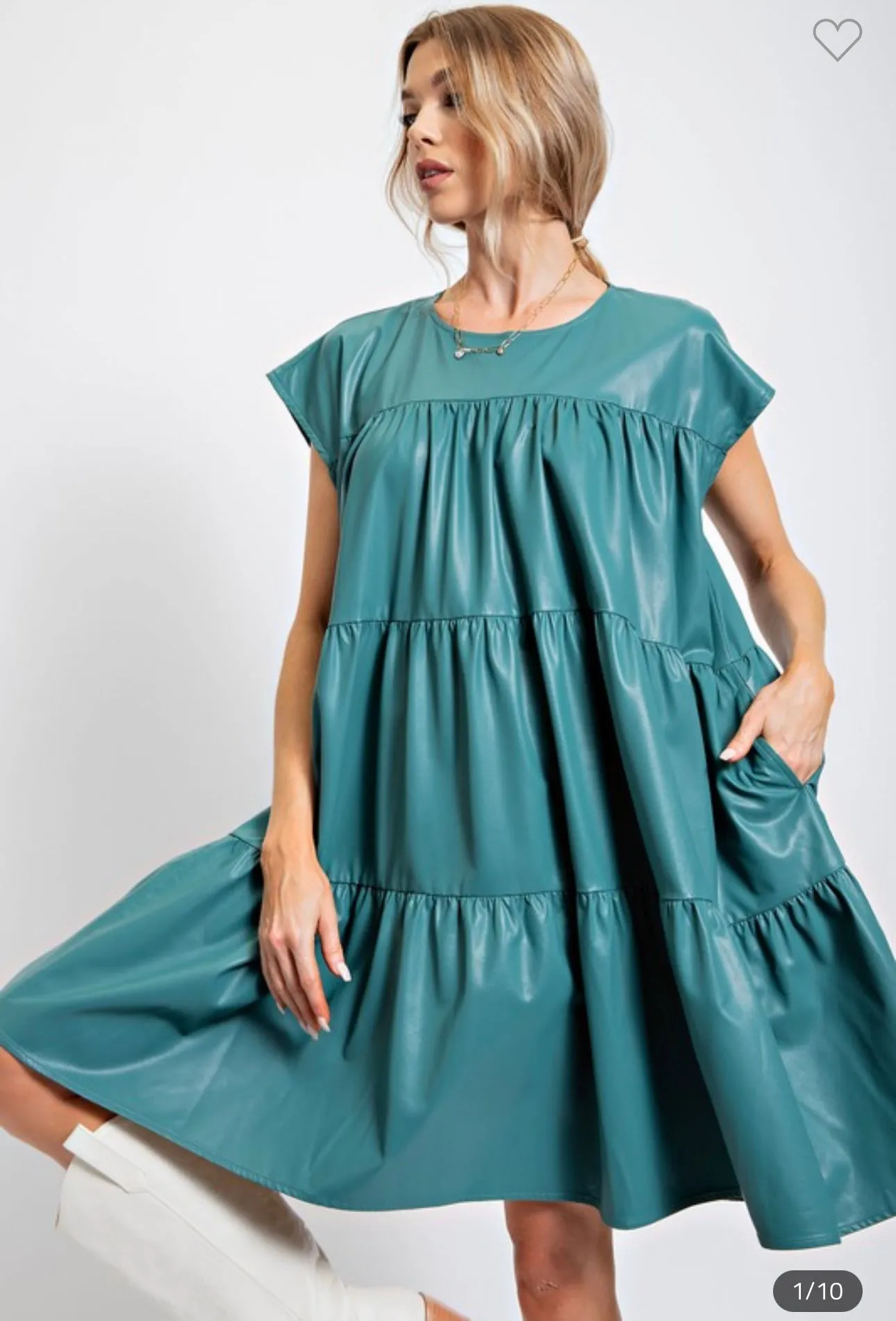 Teal Leather Babydoll Dress