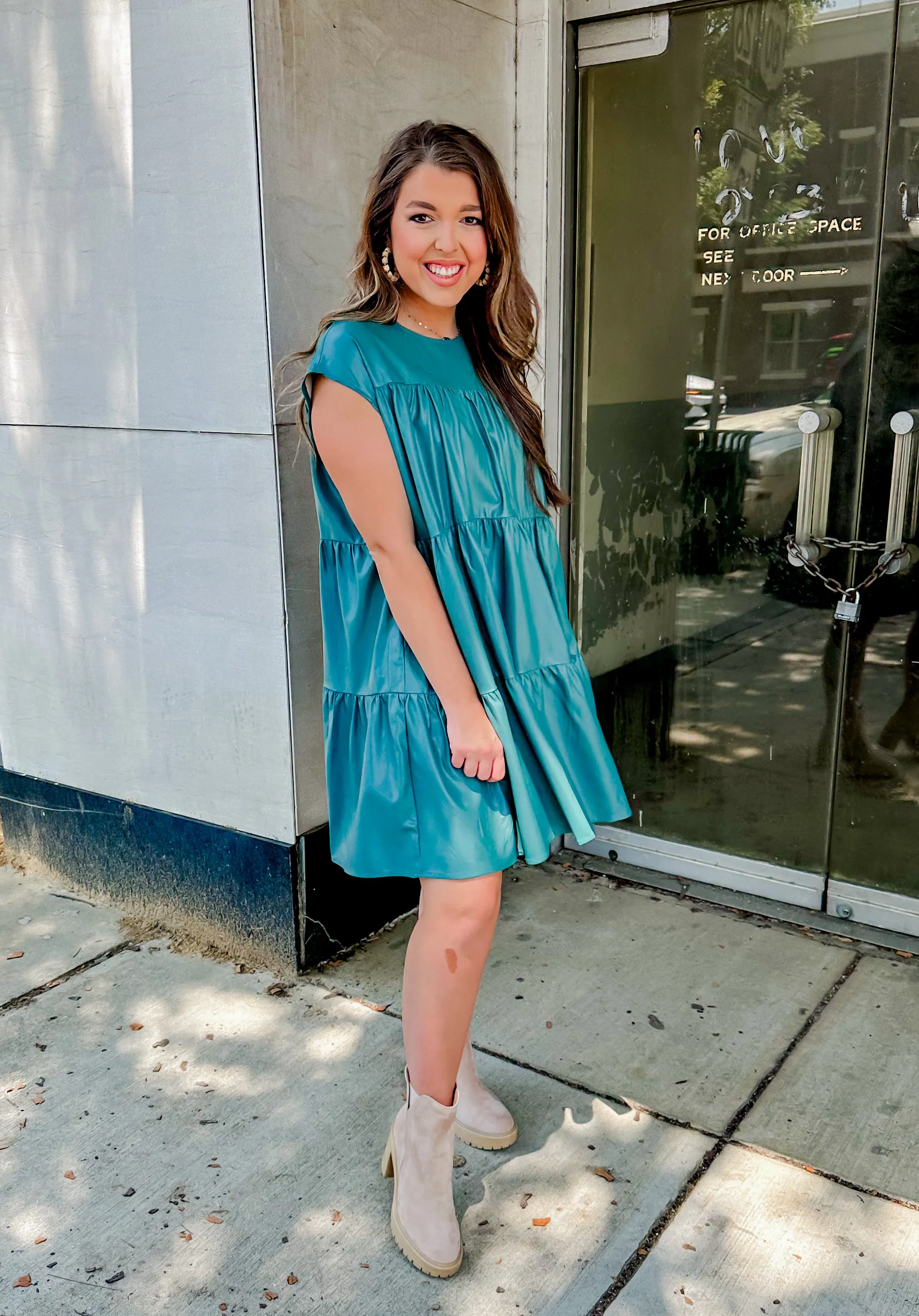 Teal Leather Babydoll Dress