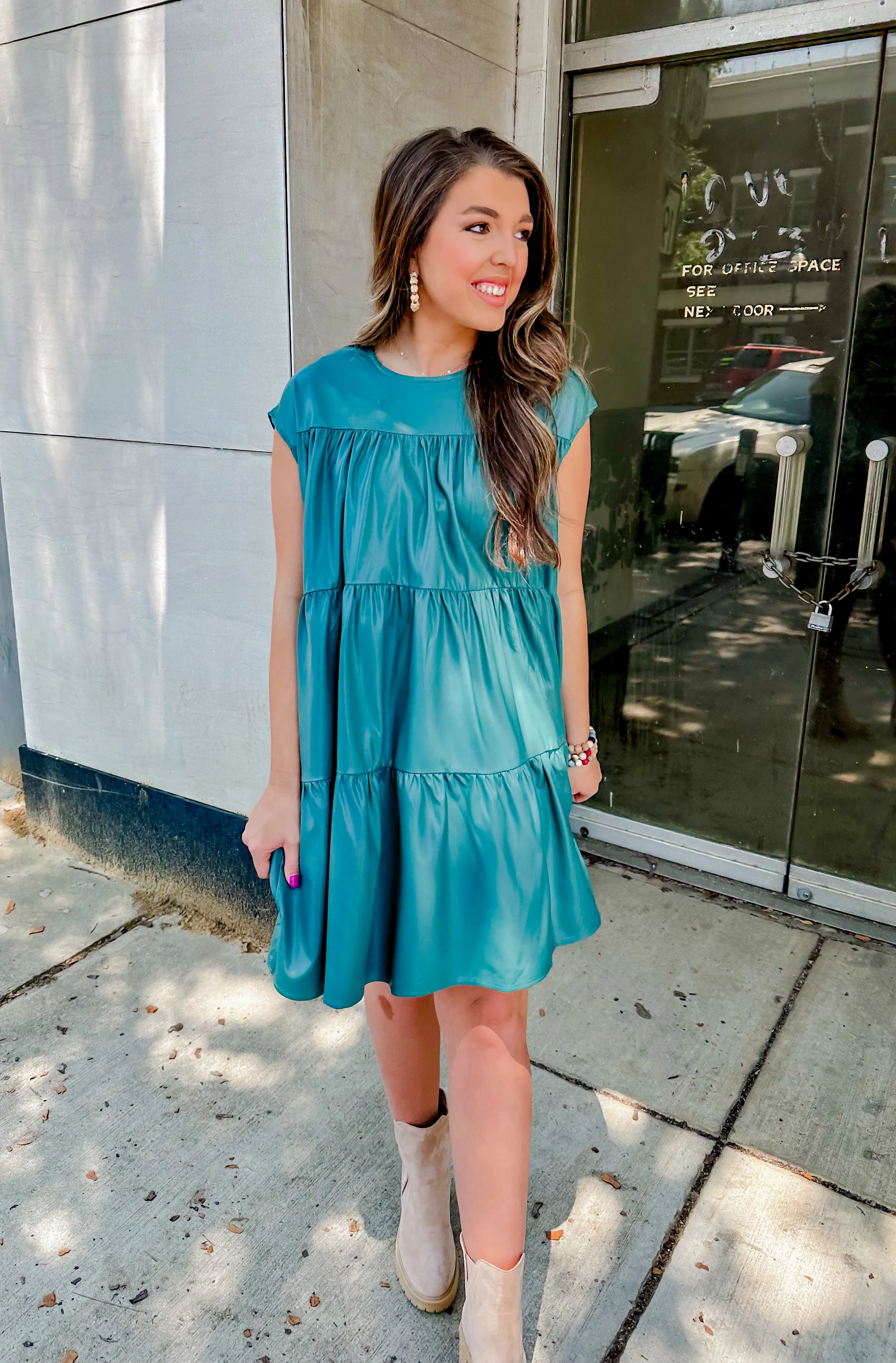Teal Leather Babydoll Dress