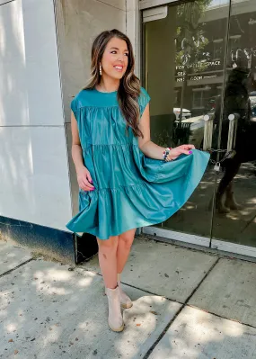 Teal Leather Babydoll Dress