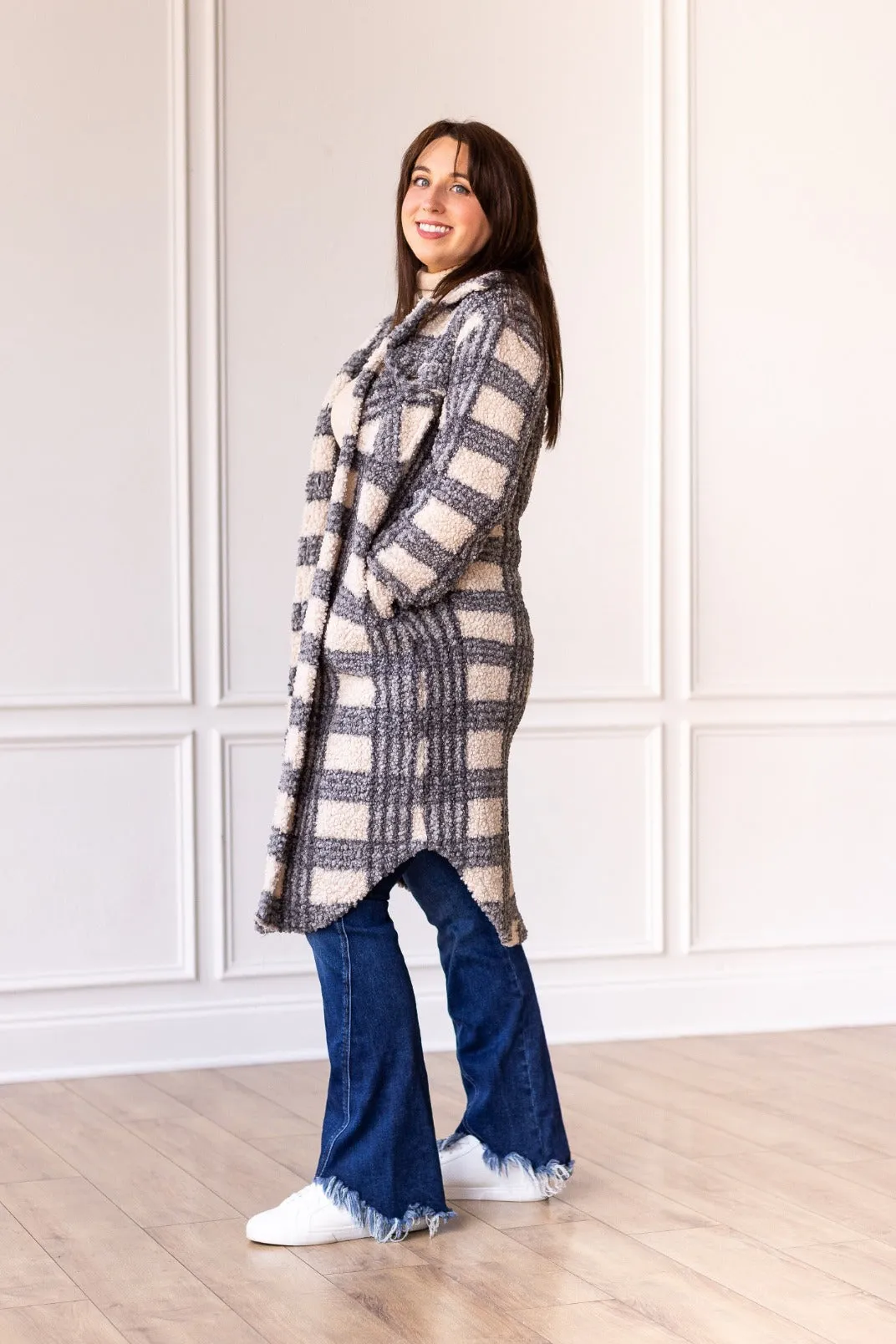 The Maggie Valley Mornings Plaid Sherpa Trench Coat