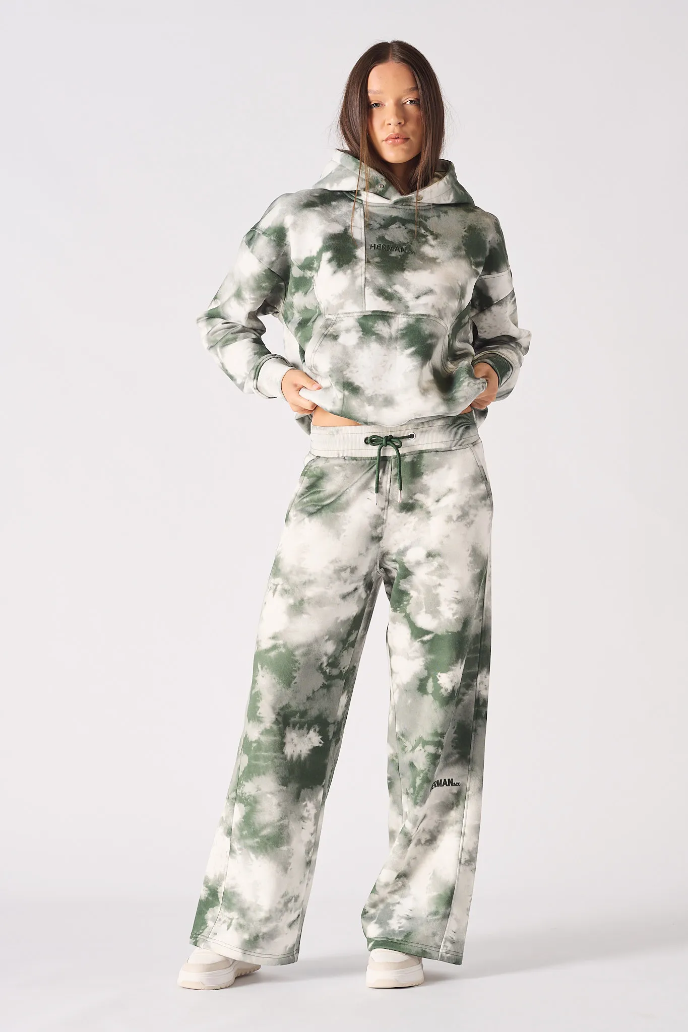 TIE DYE WIDE LEG JOGGER - GREEN