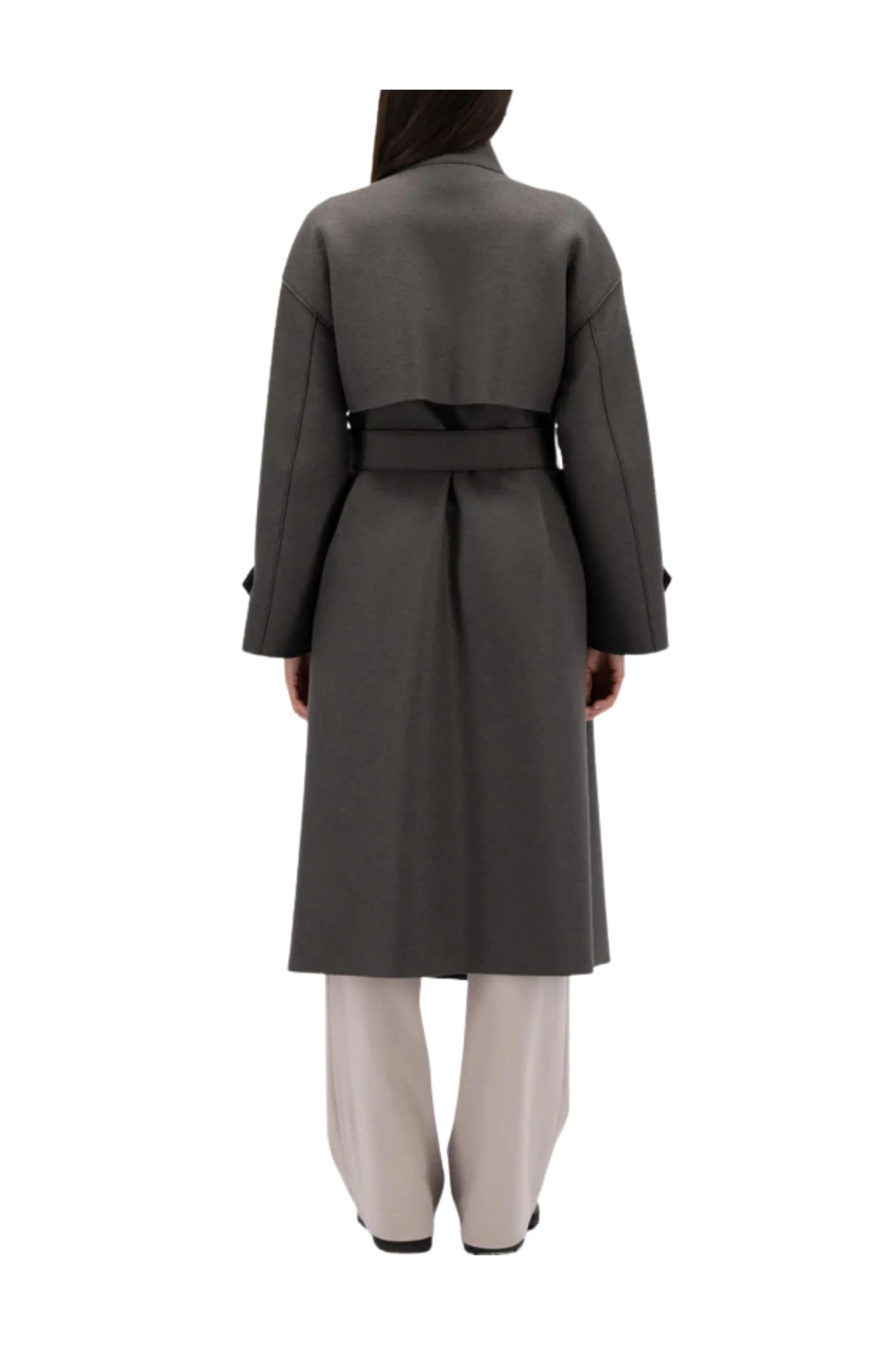 Trench Coat con Cintura in Lana Grigia