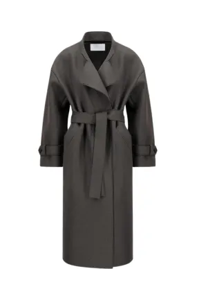 Trench Coat con Cintura in Lana Grigia