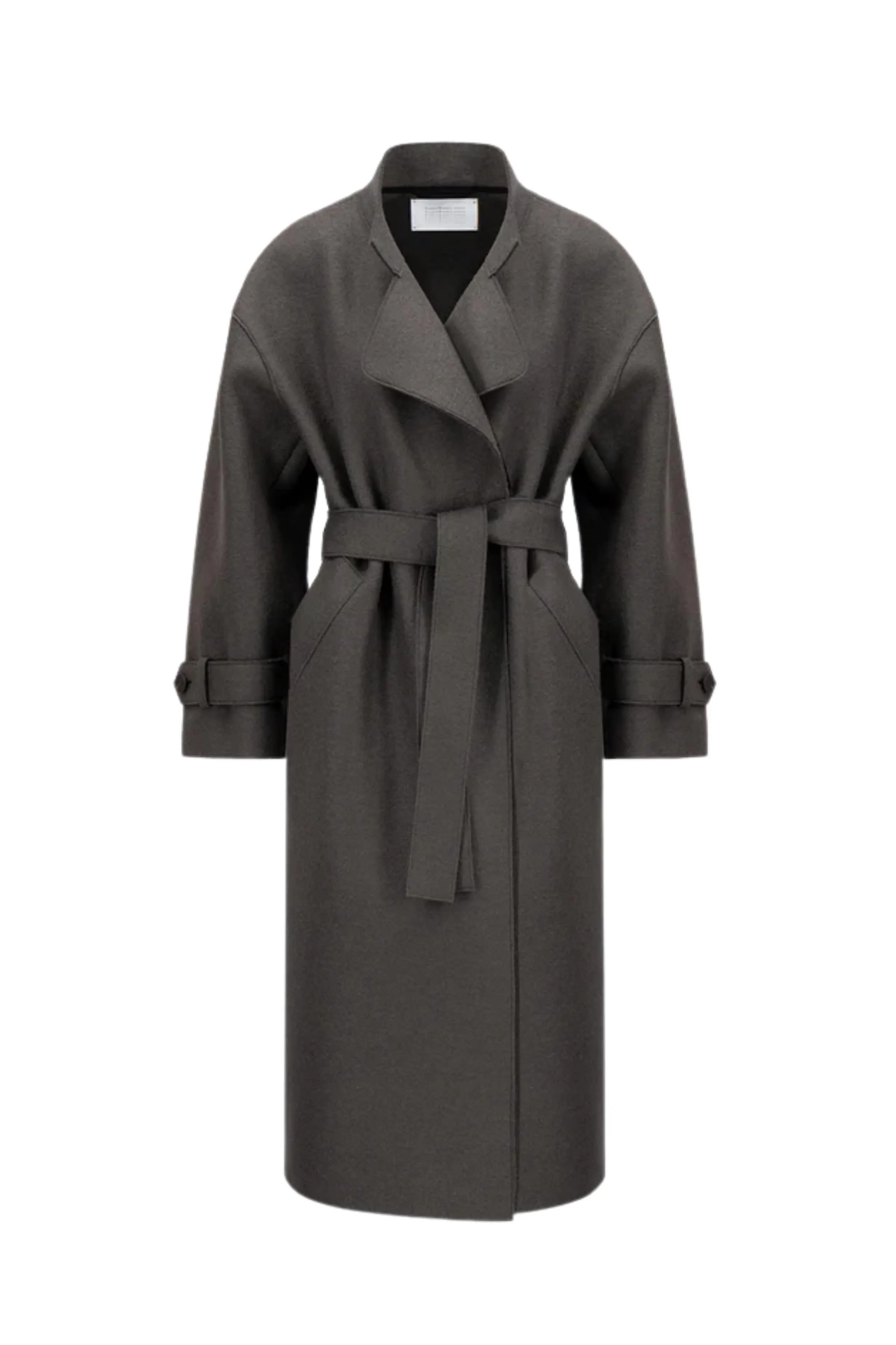 Trench Coat con Cintura in Lana Grigia