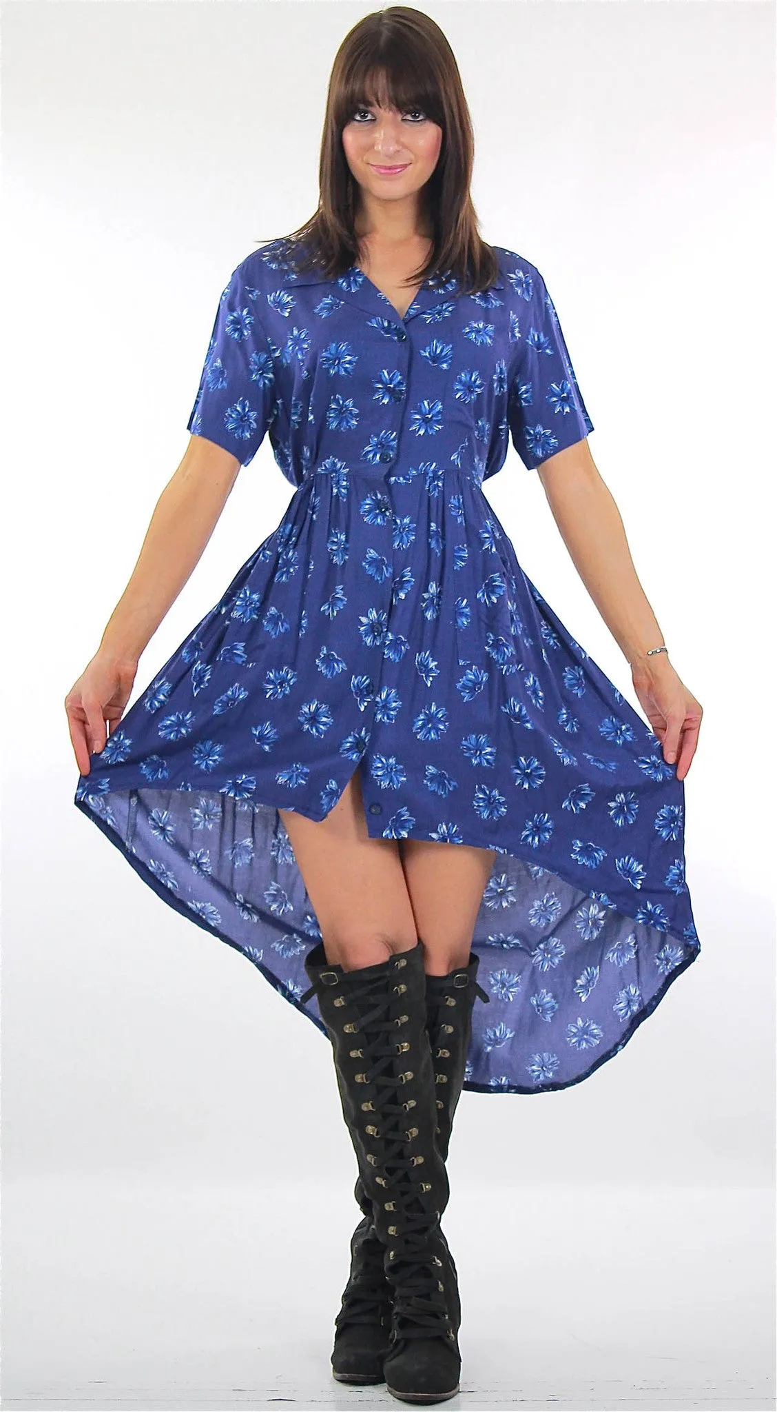 Vintage 90s grunge high low fish tail floral dress