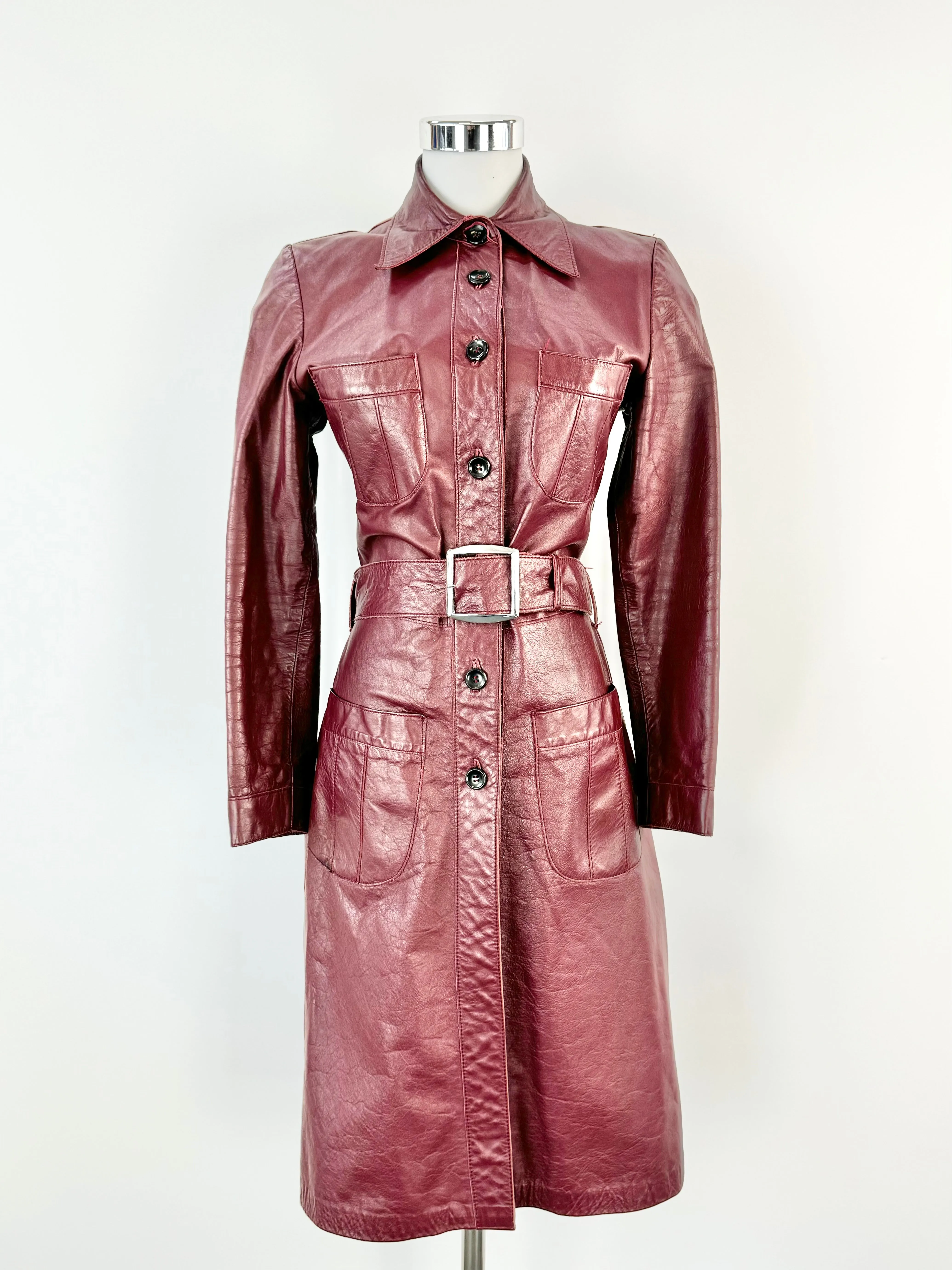 Vintage Merivale Mulberry Leather Trench Coat - AU6/8