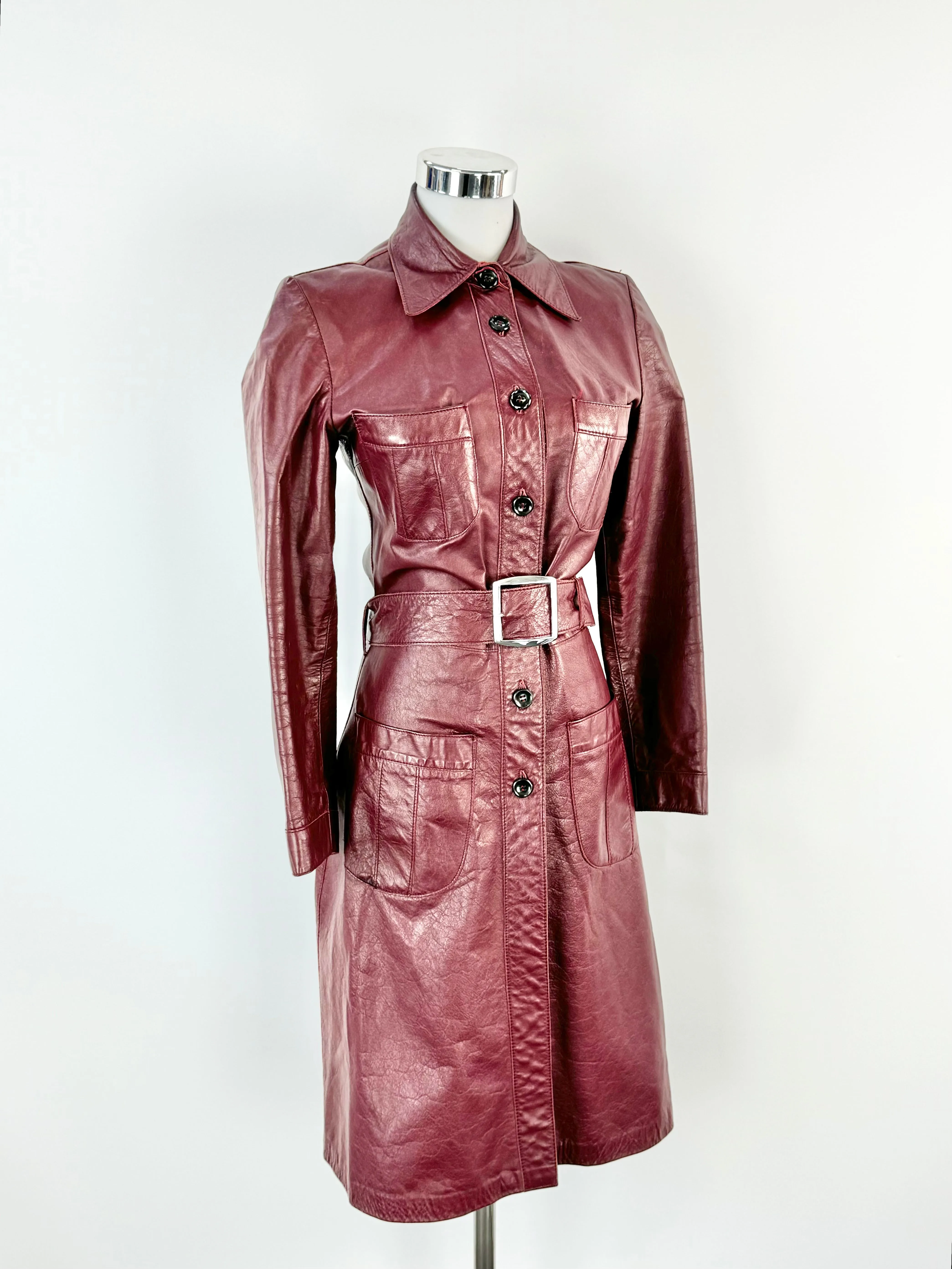 Vintage Merivale Mulberry Leather Trench Coat - AU6/8