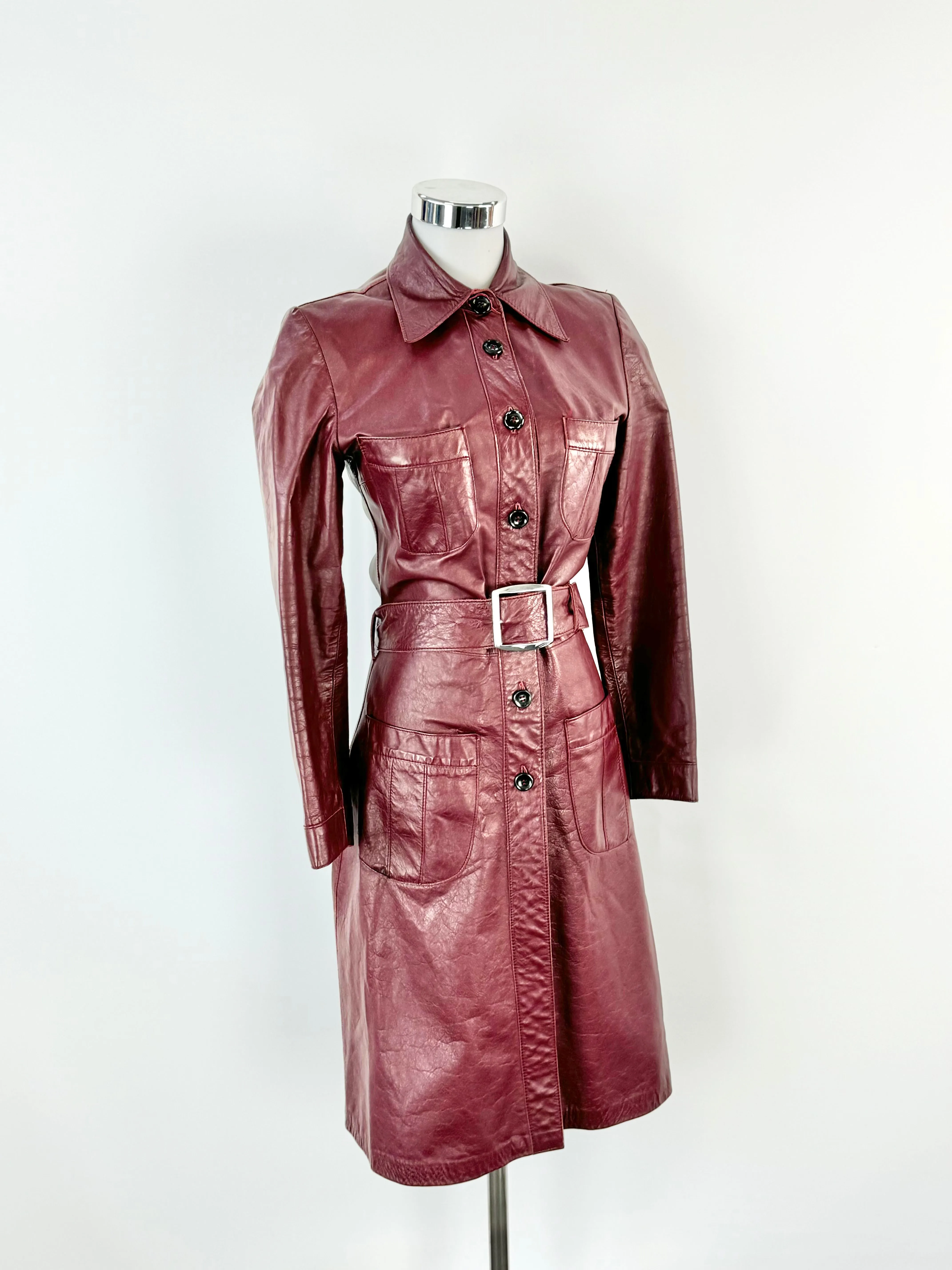 Vintage Merivale Mulberry Leather Trench Coat - AU6/8