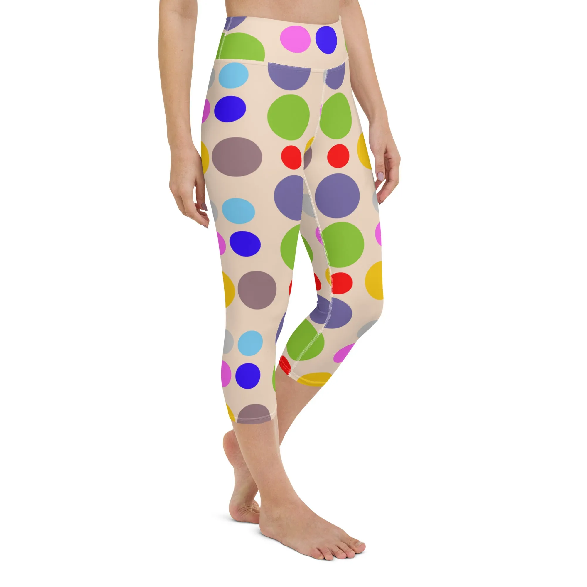 Vintage polka dots Yoga Capri Leggings | Leggings Capri Workout- Yoga, lioness-love