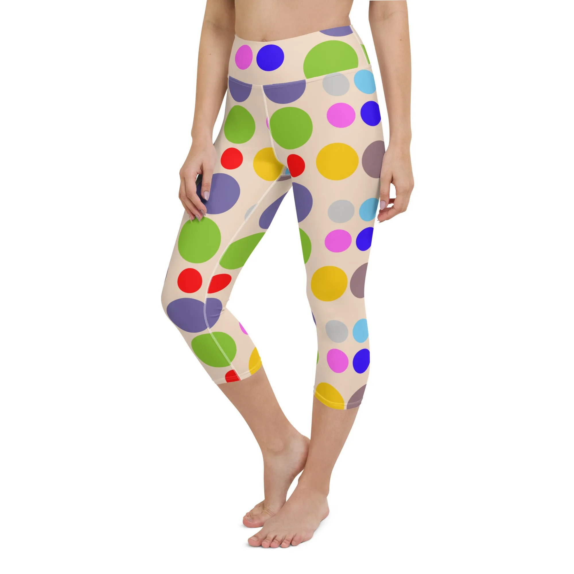 Vintage polka dots Yoga Capri Leggings | Leggings Capri Workout- Yoga, lioness-love